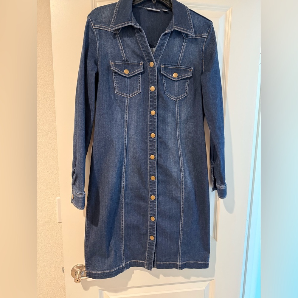 New York & Company Denim (stretch) button dress size M